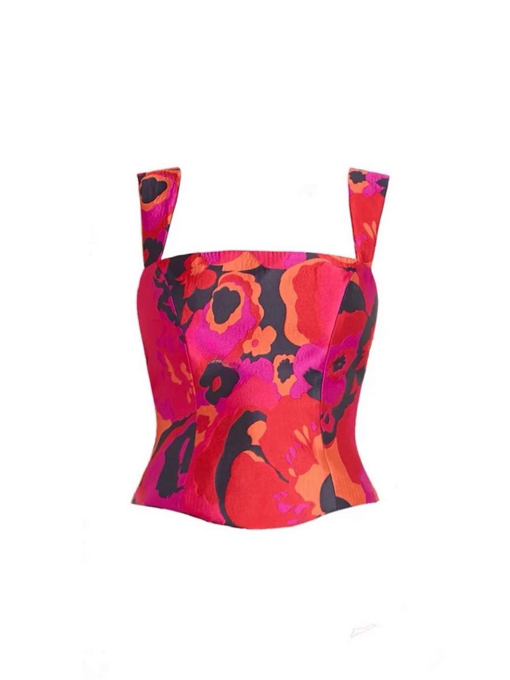 Amanda Uprichard Floral Square-Neck Corset Camisole - Pink/Red/Orange
